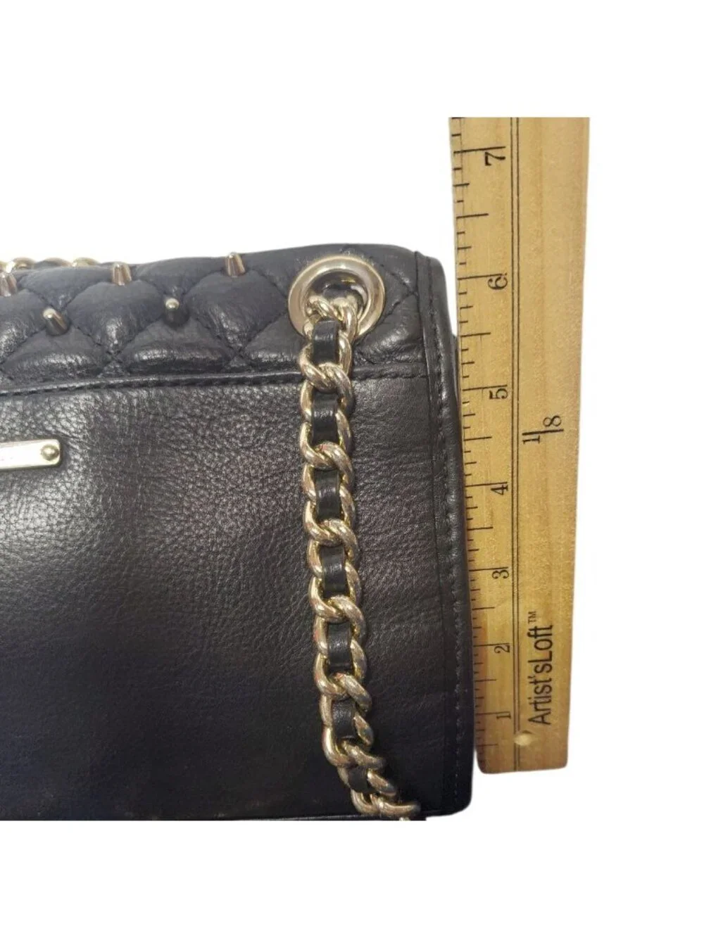 Rebecca Minkoff Quilted Black Leather Crossbody Bag With Gold Chain Strap & Blue